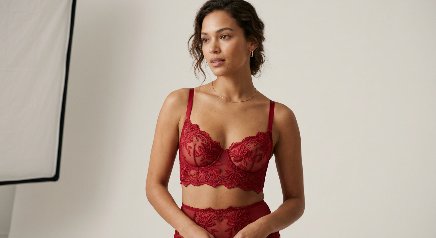 red embroidered lace lingerie set