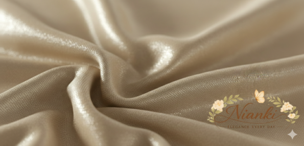 Premium heavy silk fabric detail in sand color representing NiAnki quiet luxury and conscious curation