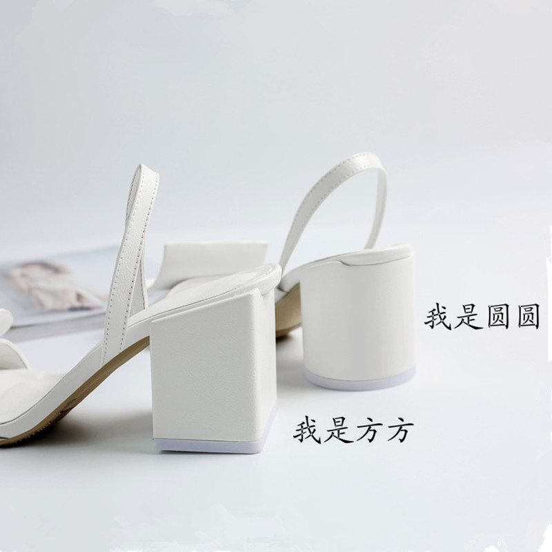 Square heel sandals for women, Roman square, trendy, personalized, thick heel, back strap, white sandals in large size - Image 3