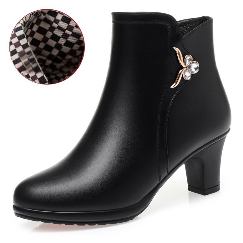 Business short boots, women's boots, mid heel, round toe, anti slip, women's thick heel with plush cotton shoes, single boots with plush boots - Image 7