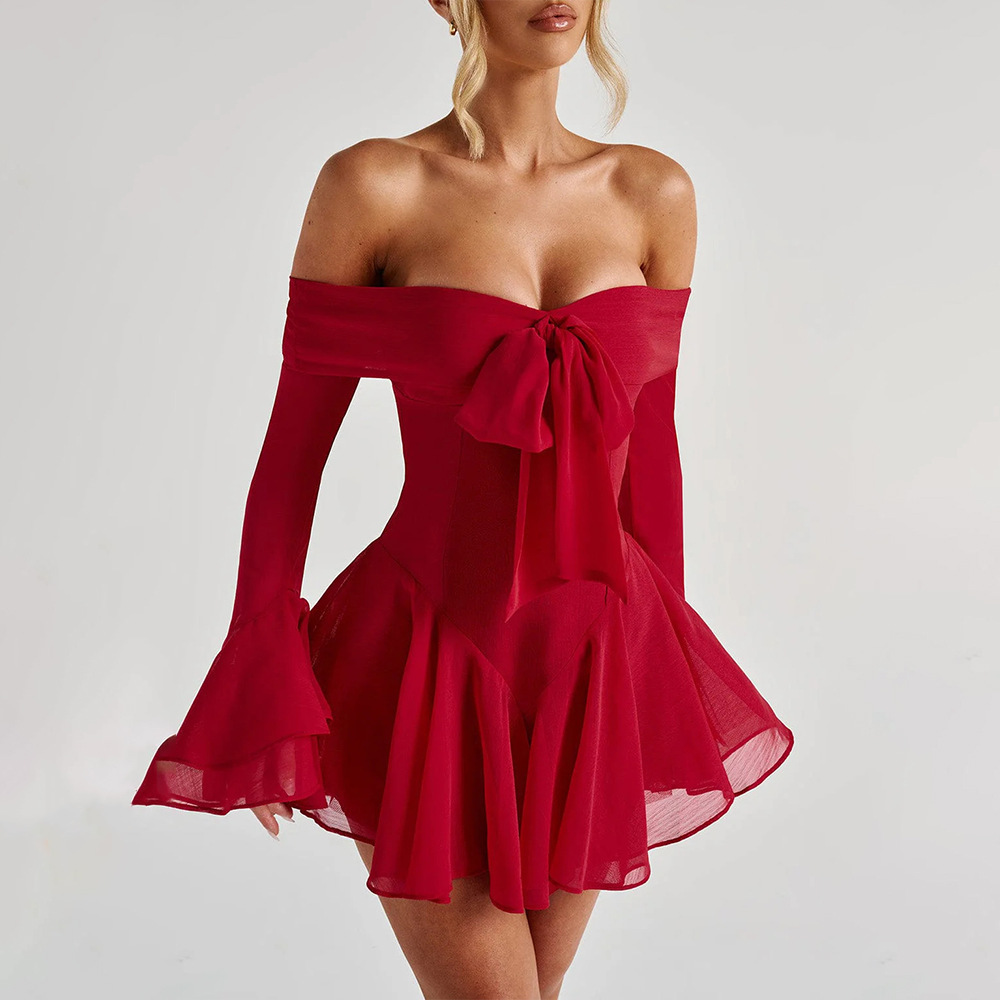 Off shoulder short skirt sexy waist cinching dress - Image 3