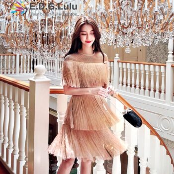 Fashion Sexy Short Sleeve Fringe Dress