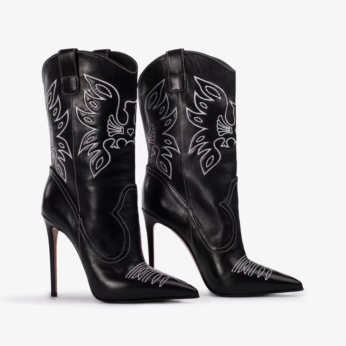 Western cowboy style high heels, pointed high heels, embroidered short tube, slim and sexy knight boots, fashion boots for women - Image 7