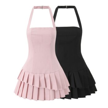 Sexy Halter Neck Sleeveless Pleated Fitted Short Dress