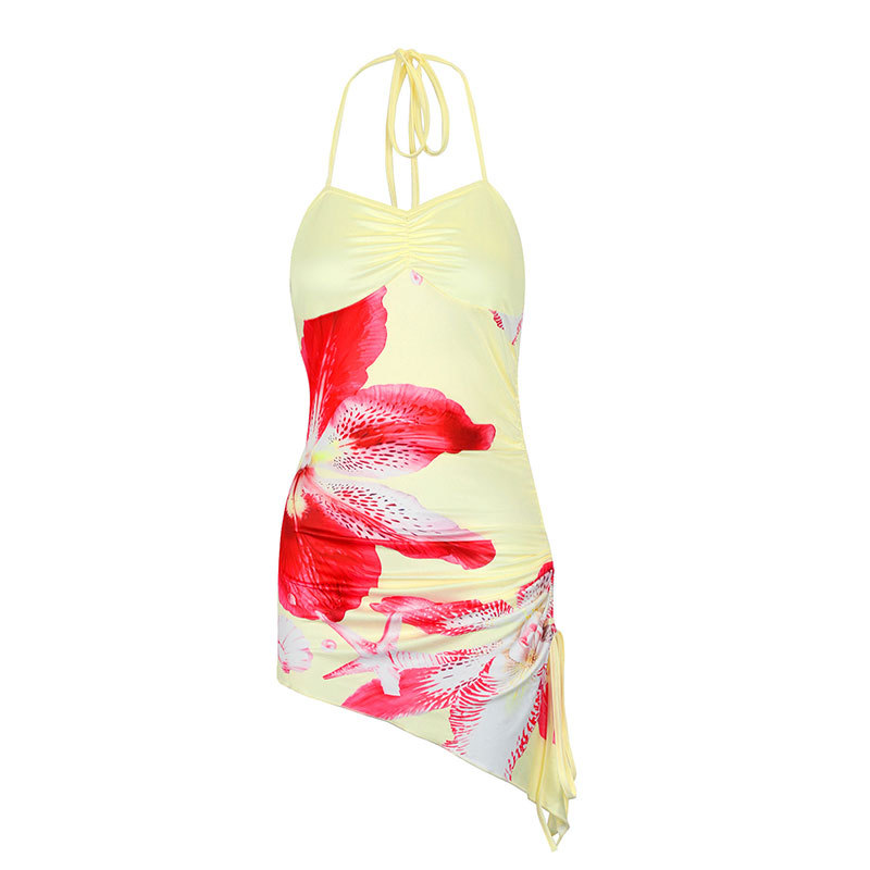 Printed Sexy Halter High Waist Slim Short Dress - Image 6