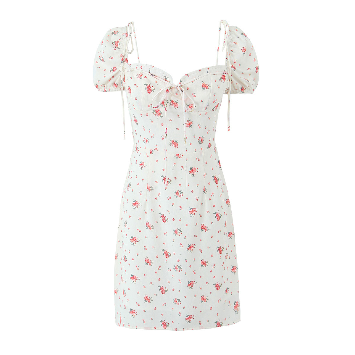 Sexy Sweet Printed Belted Waist Slimming Short Dress