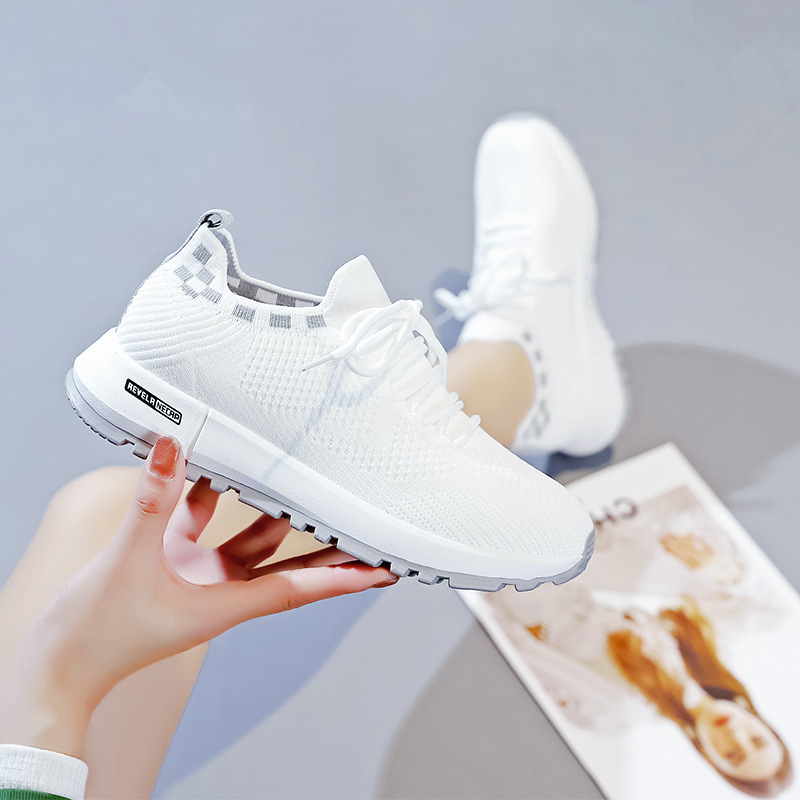 Spring and summer new women's shoes with soft soles, durable and lightweight, white shoes, fashionable and trendy, fly woven mesh running shoes, casual shoes - Image 4