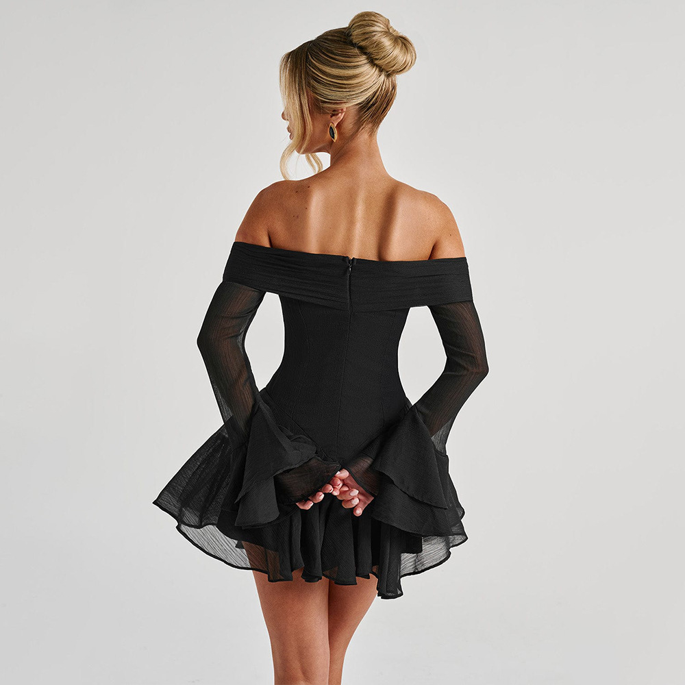 Off shoulder short skirt sexy waist cinching dress - Image 5