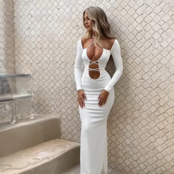 Sexy lace up hollow short sleeved dress