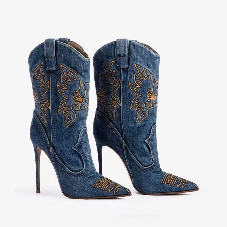Western cowboy style high heels, pointed high heels, embroidered short tube, slim and sexy knight boots, fashion boots for women - Image 6