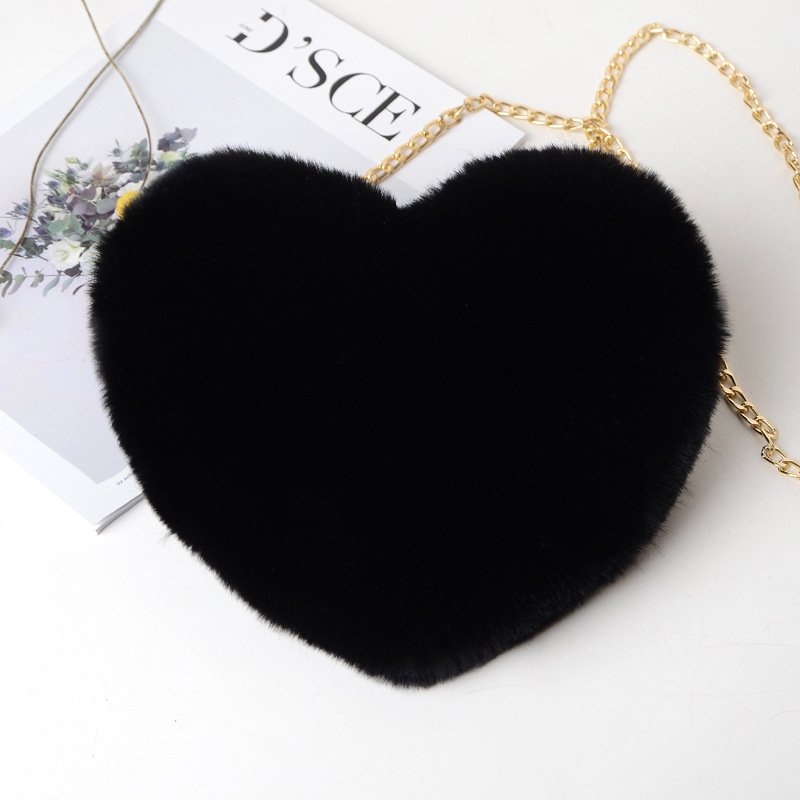 Fashion love heart bag peach heart bag women's chain messenger bag plush shoulder furry bag coin purse - Image 9