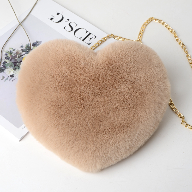 Fashion love heart bag peach heart bag women's chain messenger bag plush shoulder furry bag coin purse - Image 7