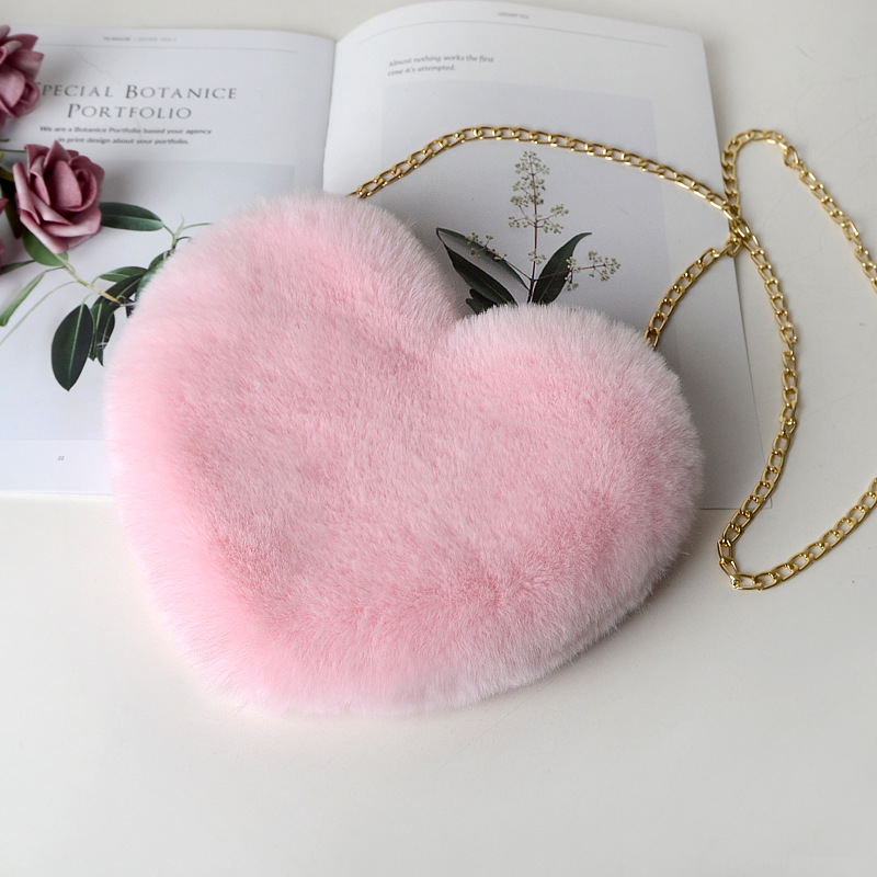 Fashion love heart bag peach heart bag women's chain messenger bag plush shoulder furry bag coin purse - Image 10
