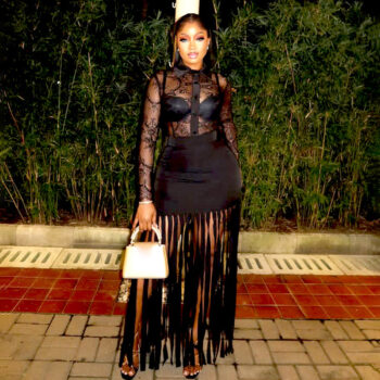 Black sexy mesh sheer top & long dress set for women front view