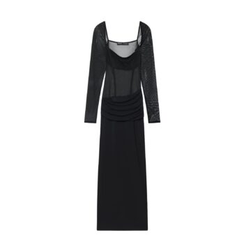 Chic Long Sleeve Square Neck Flowing Panel Dress for Women