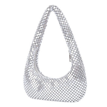 Women's Evening Bag Aluminum Sequin Armpit Bag with Zipper Lightweight Casual Handbag Party Sparkling Shoulder Mobile Phone Bag