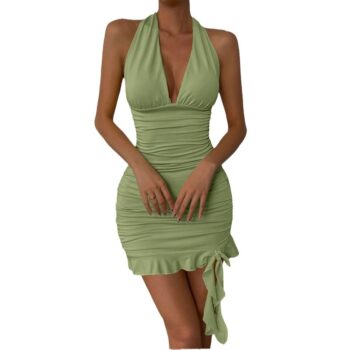 Women's sexy neck hanging dress with design sense short skirt