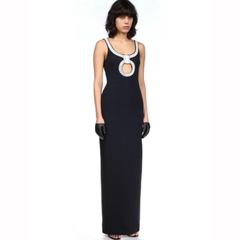 Womens Black Sleeveless Sling Design Diamond Party Club Bandage Dress