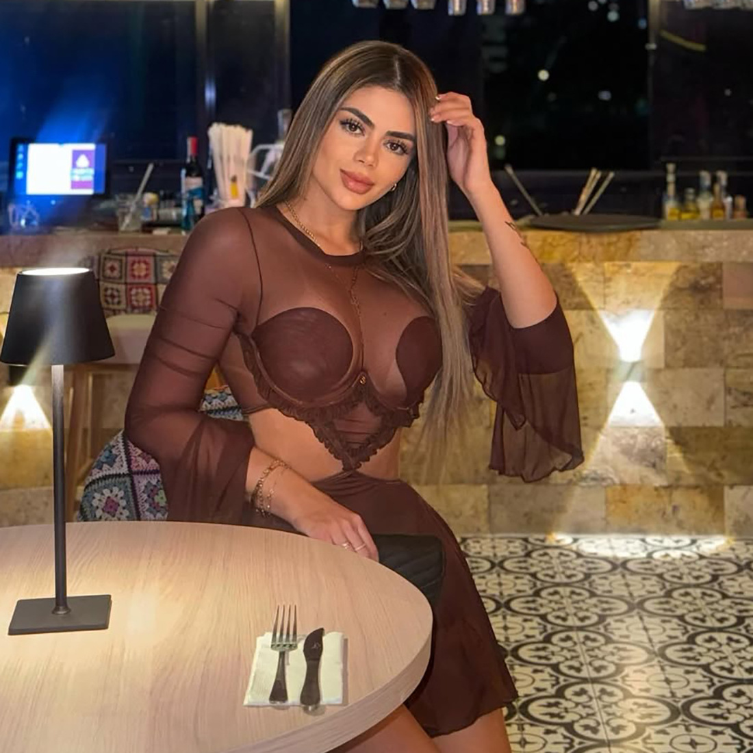 Creative Sexy Mesh Spliced Sheer Long Sleeve Dress - Image 3