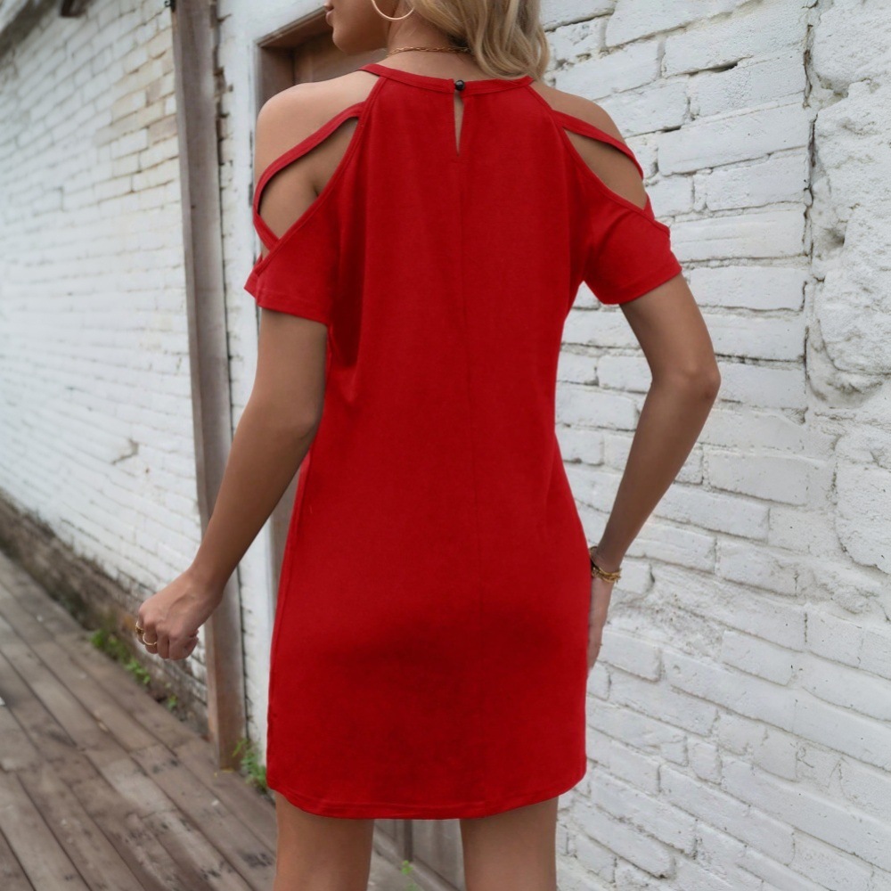 Women's loose casual sexy off shoulder short sleeved dress - Image 3