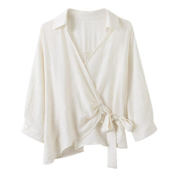 Sophisticated Luxury Preppy Style Elegant Office Wear Fitted Tailored Design Slimming Waist Short Sleeve Top