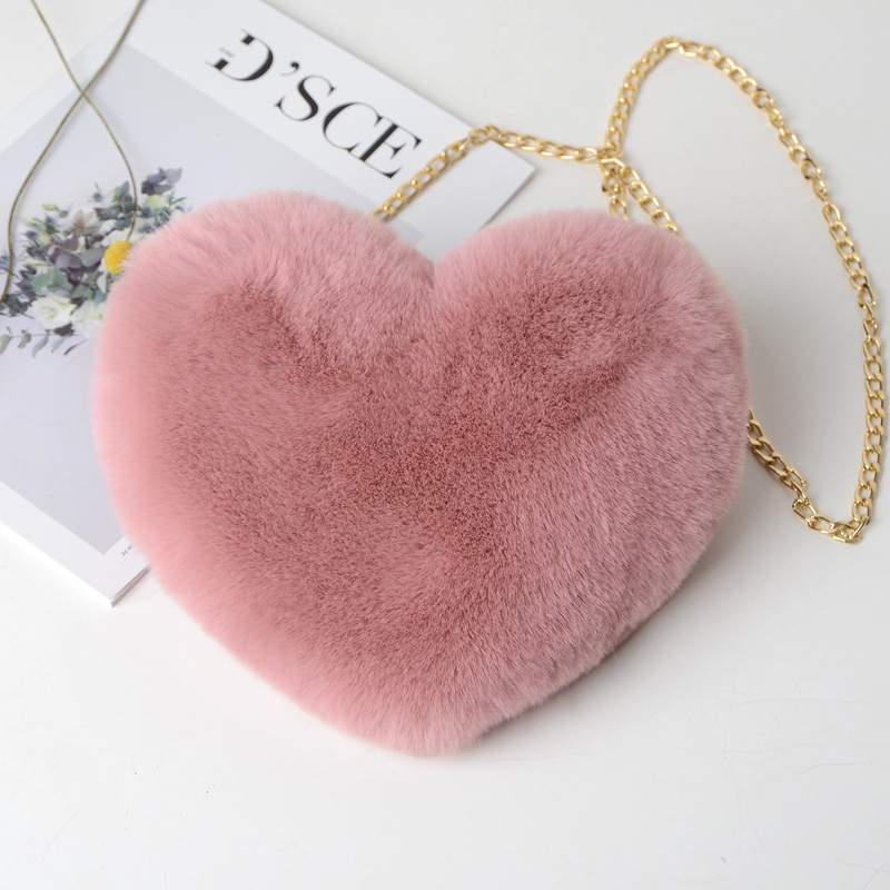 Fashion love heart bag peach heart bag women's chain messenger bag plush shoulder furry bag coin purse - Image 11