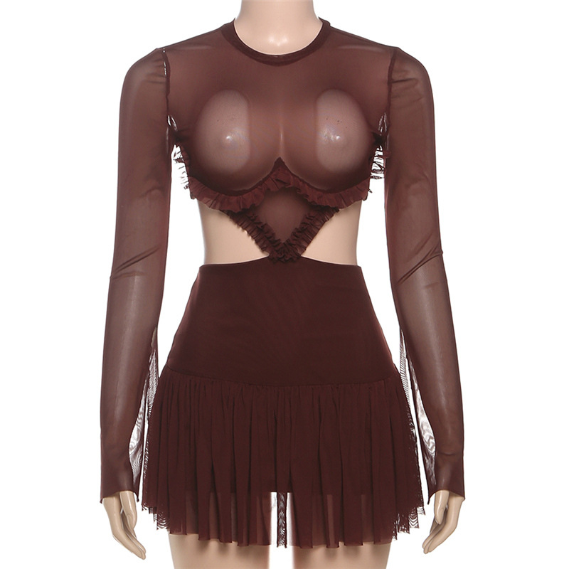 Creative Sexy Mesh Spliced Sheer Long Sleeve Dress - Image 4