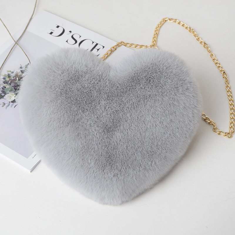 Fashion love heart bag peach heart bag women's chain messenger bag plush shoulder furry bag coin purse - Image 8
