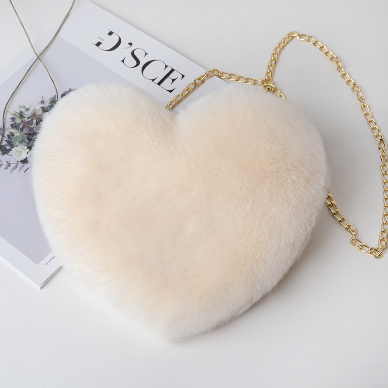 Fashion love heart bag peach heart bag women's chain messenger bag plush shoulder furry bag coin purse - Image 3