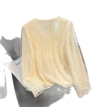 V-Neck Chiffon Lace Blouse for Women, Elegant Design Shirt Top, Office Wear